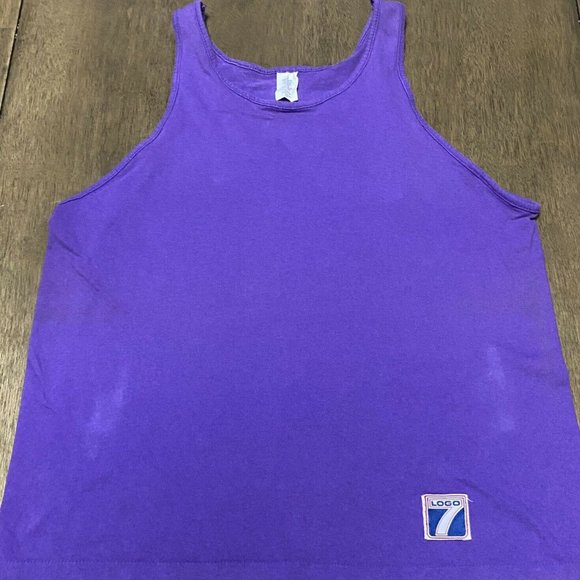 PURPLE LOGO 7 SINGLE STITCH MUSCLE T Shirt Plain - Picture 3 of 5